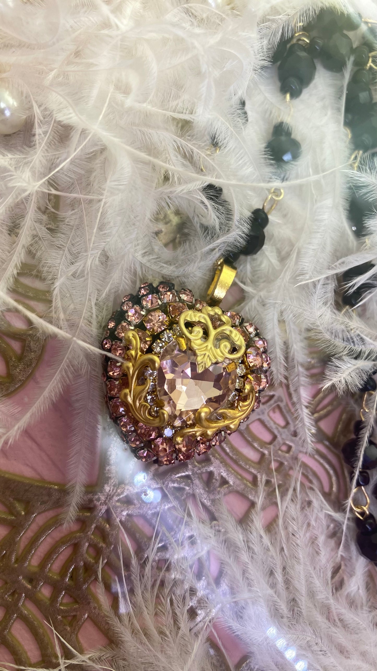 Black and Pink ornate heart necklace