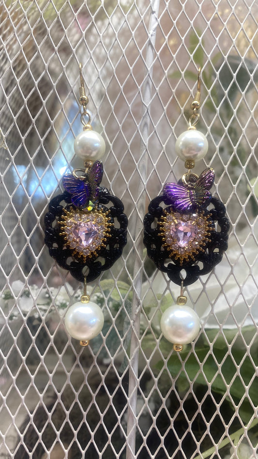 Black and Pink heart Earrings
