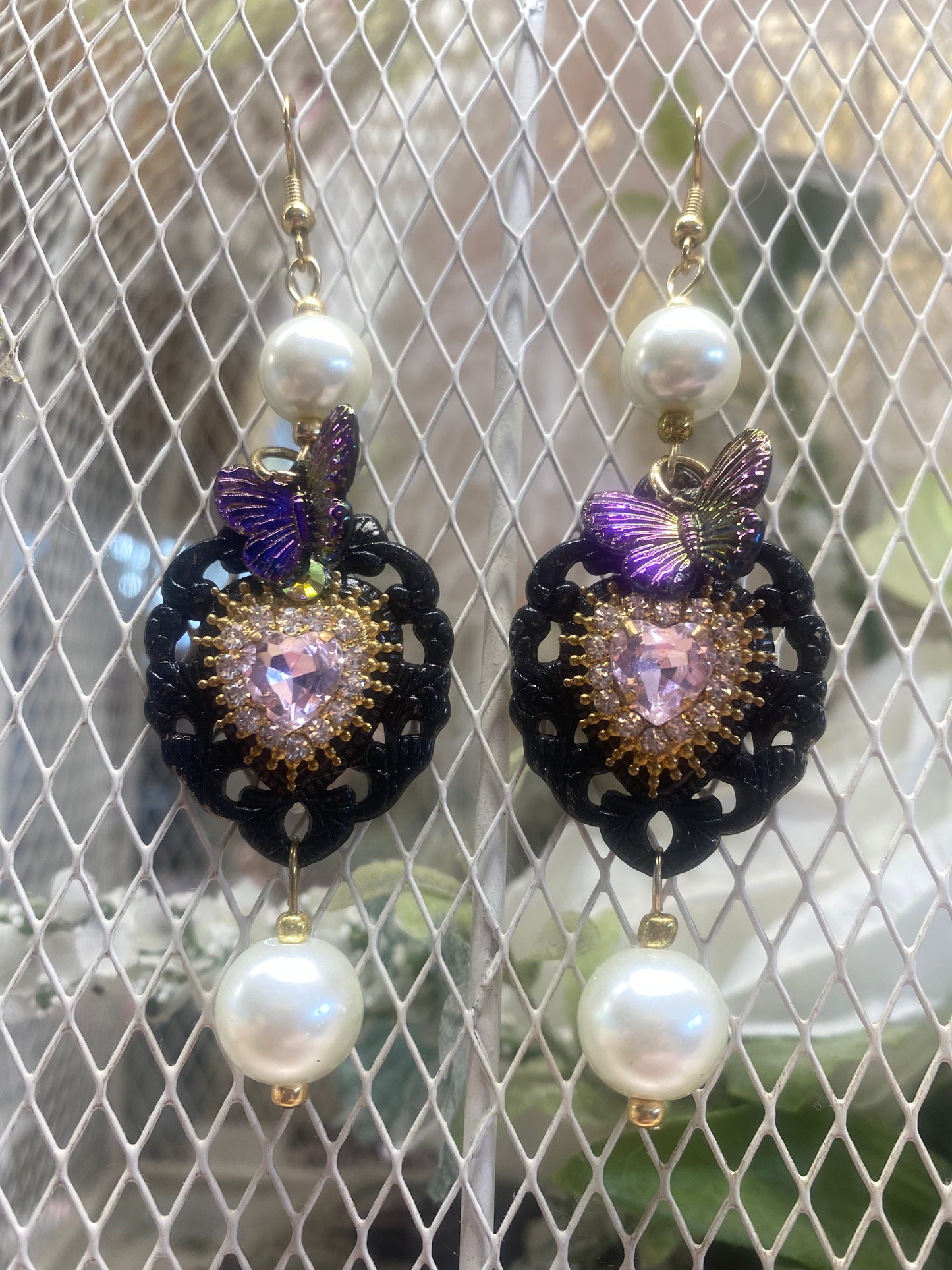 Black and Pink heart Earrings
