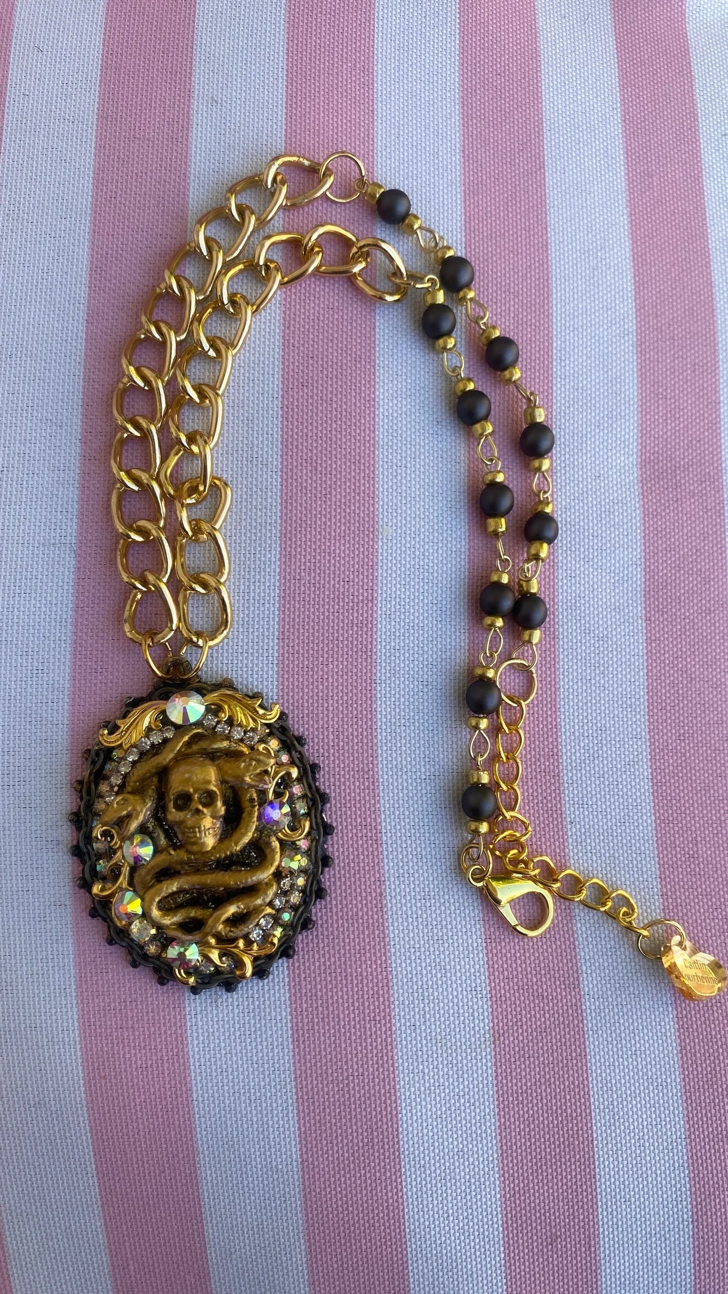 Gothic skull gold and Black ornate necklace